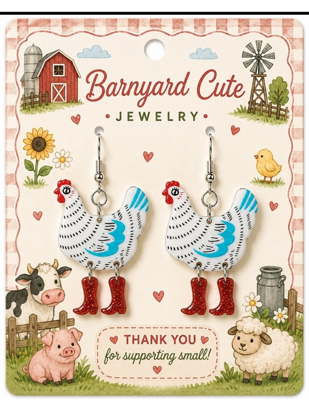 Yee Haw Country Chicken Cowgirl Boot Dancing Hypoallergenic Earrings
